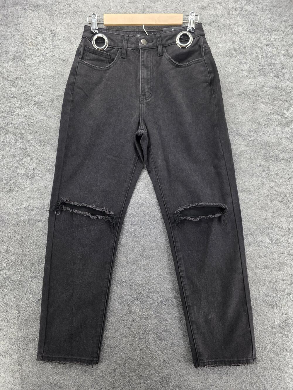 Fashion Nova Boyfriend Jeans Womens 5 Black Charcoal Wash Distressed DG70344MD